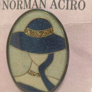 Lucite Portrait of a Lady Brooch worked in glitter, by Norman Aciro. Art Deco.